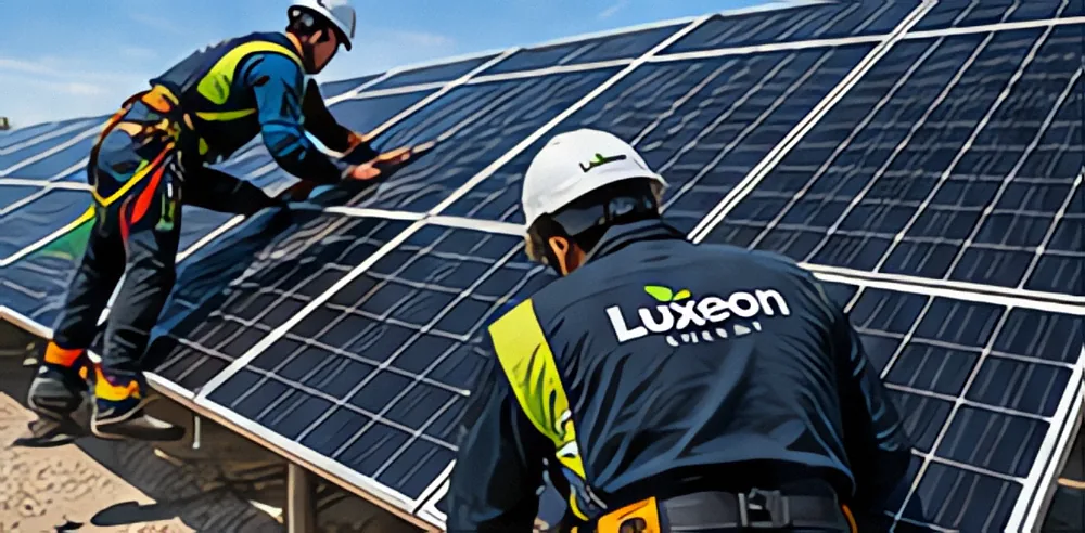Personal de Luxeon Energy instalando paneles solares