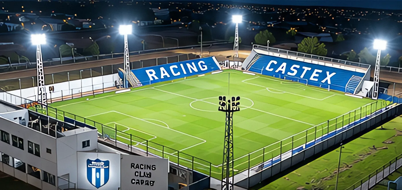 Estadio del Racing Club de Castex iluminado de noche con torres LED