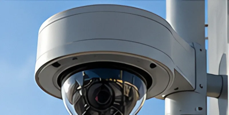 Cámara domo de videovigilancia montada en un poste
