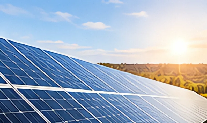 Parque de paneles solares al atardecer